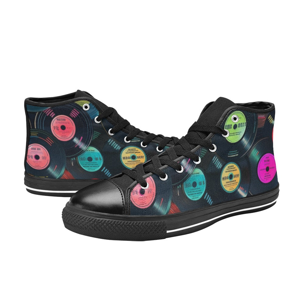 Retro Vinyl Records - Men's High Top Canvas Shoes