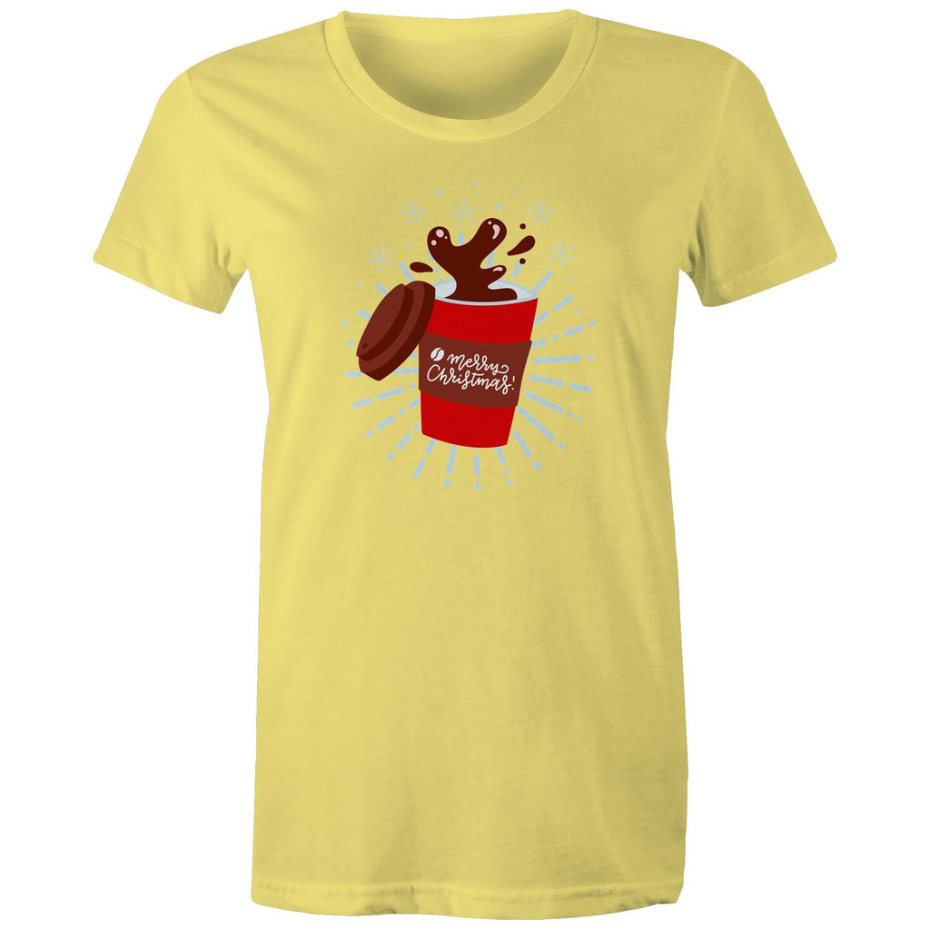 Christmas Coffee - Womens T-shirt Yellow Womens Christmas T-shirt Christmas Printed In Australia