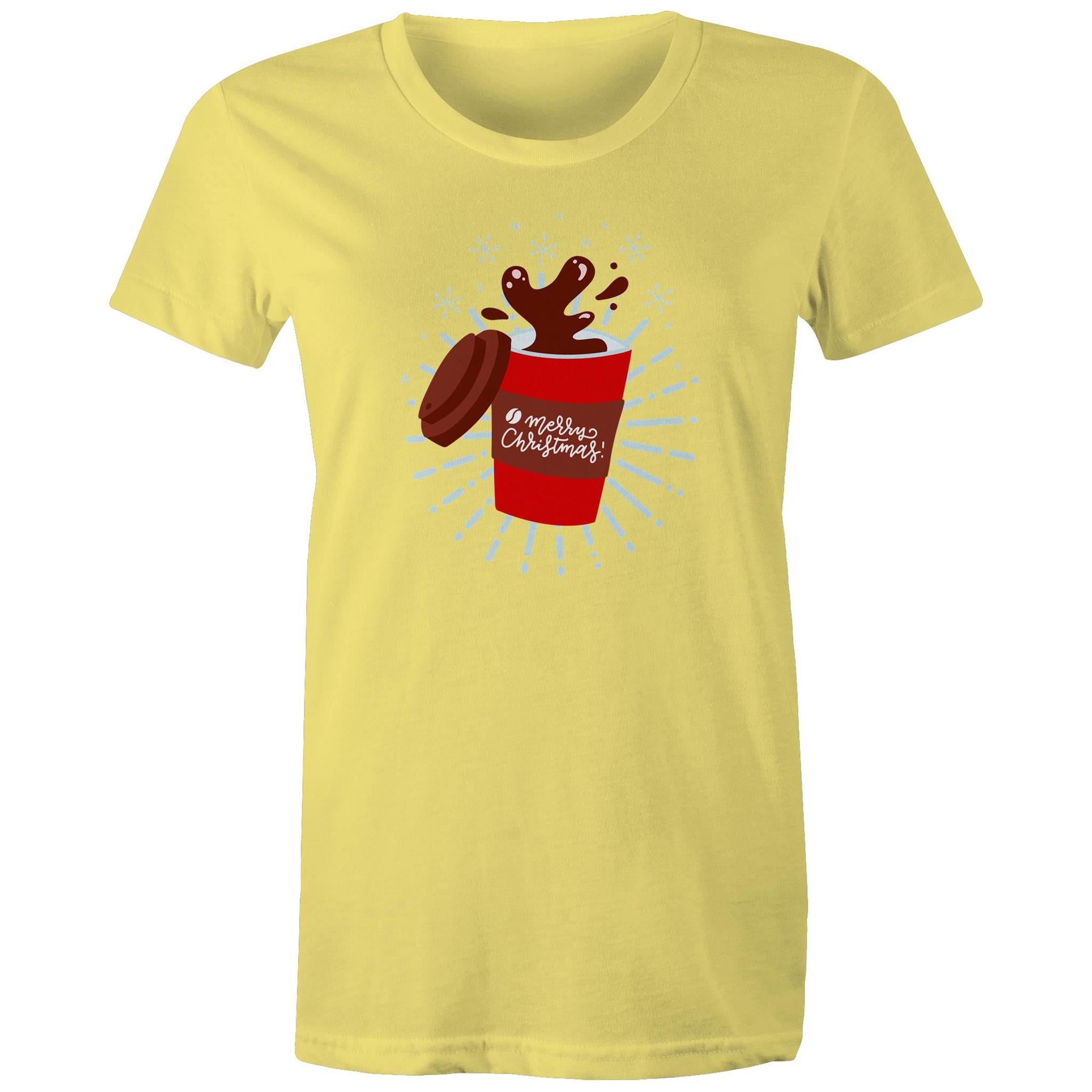 Christmas Coffee - Womens T-shirt Yellow Womens Christmas T-shirt Christmas Printed In Australia