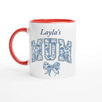 Personalise - Mum, Blue Floral - 11oz Ceramic Mug Ceramic Red Personalised 11oz Mug customise Globally Fulfilled Mum Name personalise