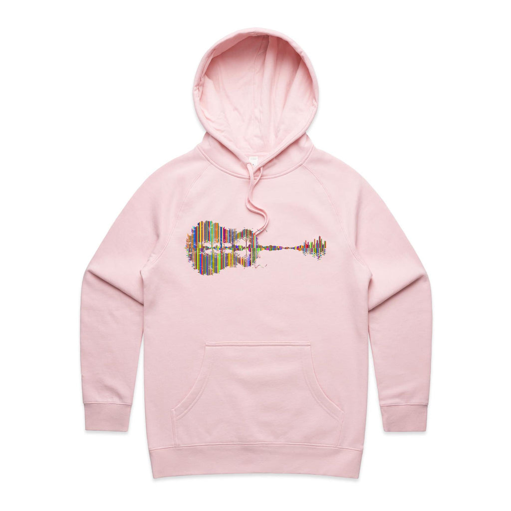Guitar Reflection In Colour - Womens Hoodie Pink Womens Hoodie Music Printed In Australia