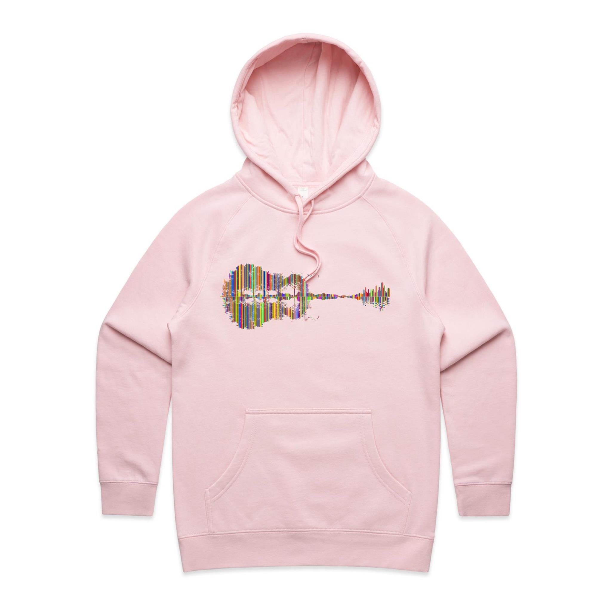 Guitar Reflection In Colour - Womens Hoodie Pink Womens Hoodie Music Printed In Australia