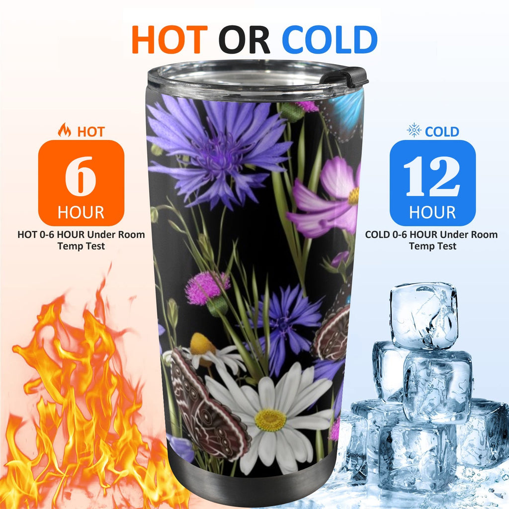 Butterfly Flowers - 20oz Mobile Tumbler with Lid (Black Lock) 20oz Travel Mug Printed Offshore