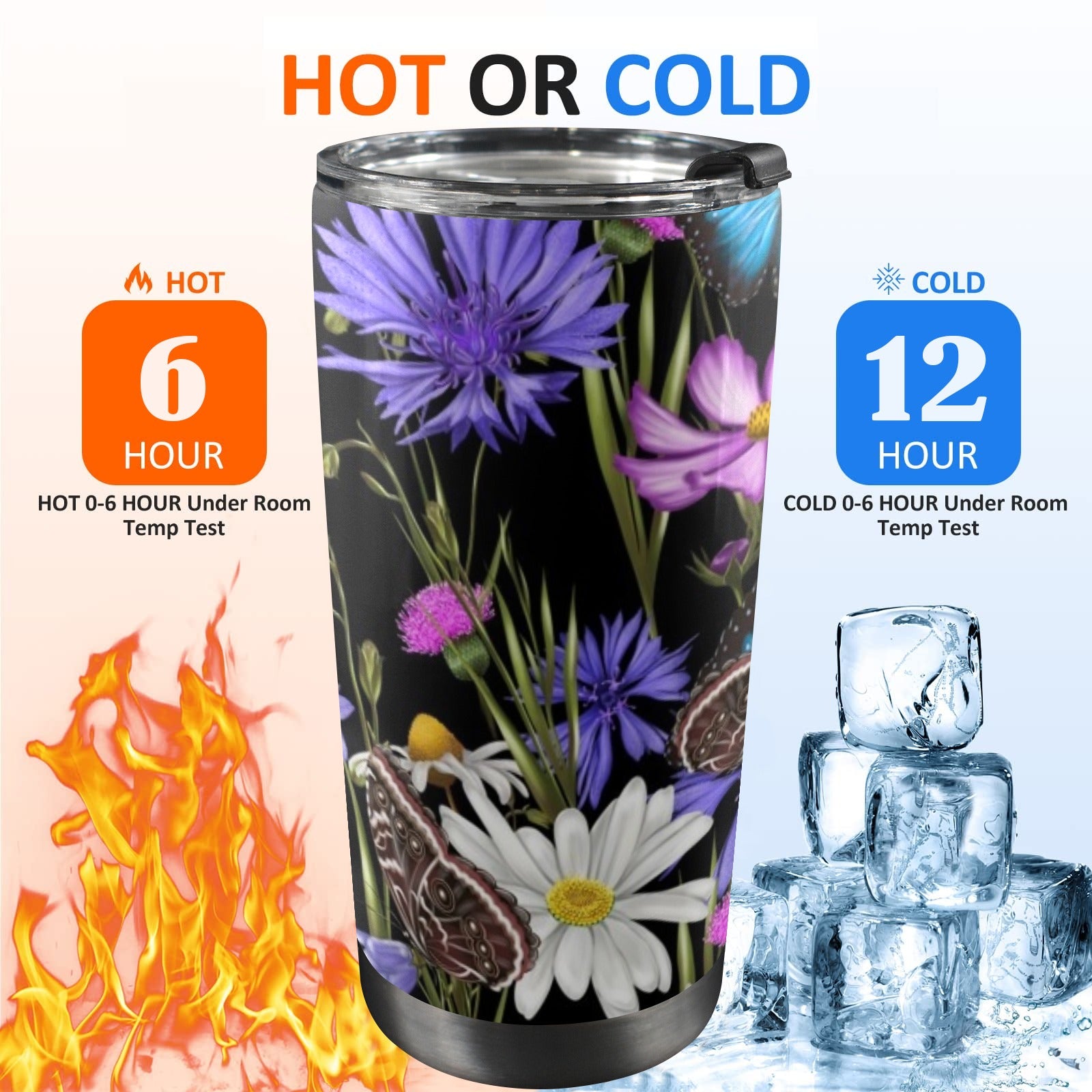 Butterfly Flowers - 20oz Mobile Tumbler with Lid (Black Lock) 20oz Travel Mug Printed Offshore