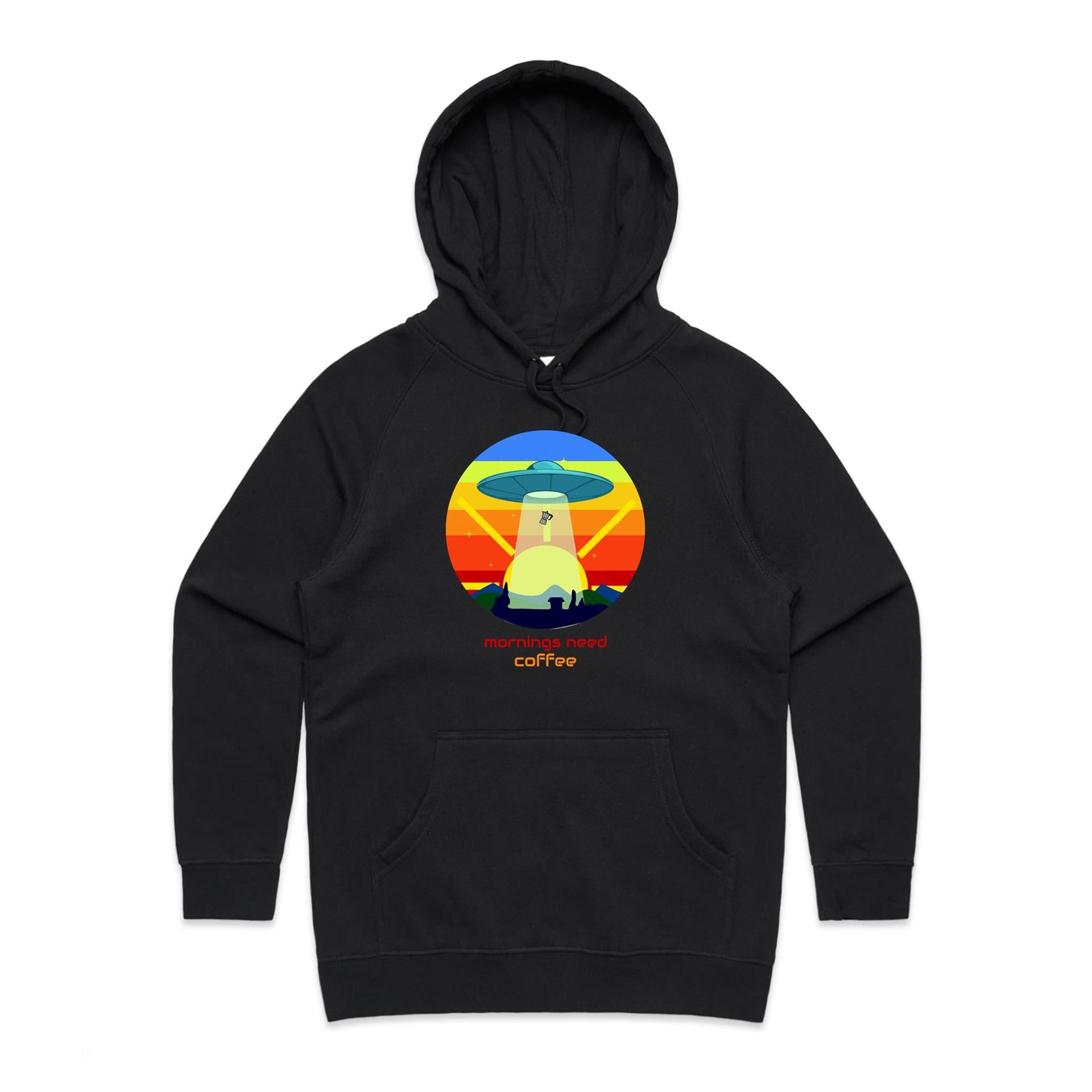 Mornings Need Coffee - Womens Hoodie Black Womens Hoodie Coffee Printed In Australia