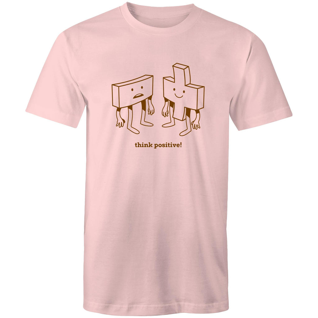 Think Positive, Maths - Mens T-Shirt Pink Mens T-shirt Maths Printed In Australia