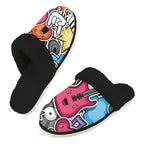 Sticker Music Men's Fur Trim Thick-Sole Indoor Slippers 2XL Men's Fur Trimmed Slippers Music Printed Offshore