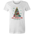 All Booked For Christmas Womens T-shirt White Womens Christmas T-shirt Christmas Printed In Australia