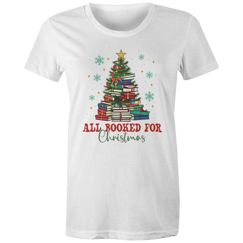 All Booked For Christmas - Womens T-shirt White Womens Christmas T-shirt Christmas Printed In Australia