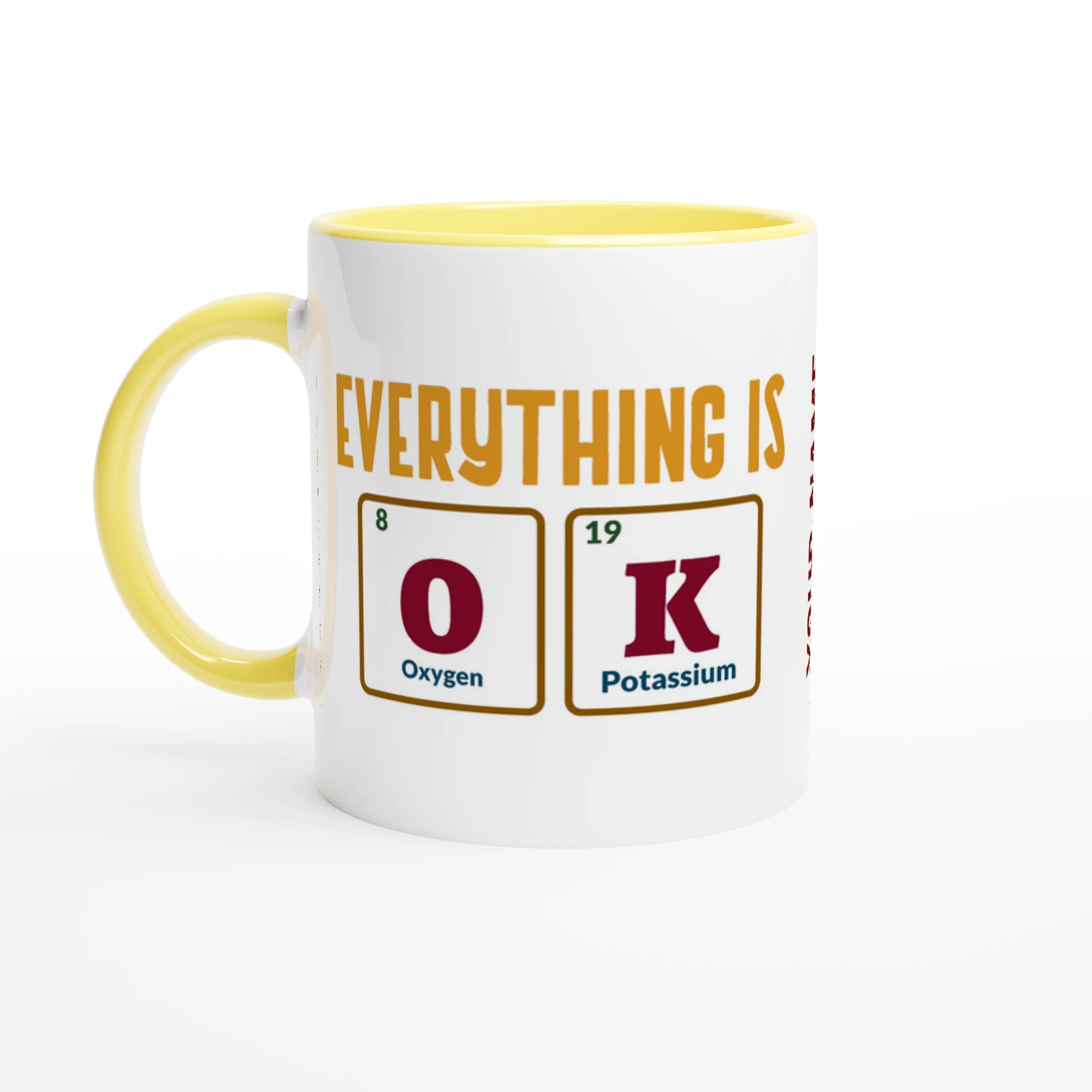 Personalise - Everything Is OK, Periodic Table - White 11oz Ceramic Mug Ceramic Yellow Personalised Mug customise Globally Fulfilled personalise Science
