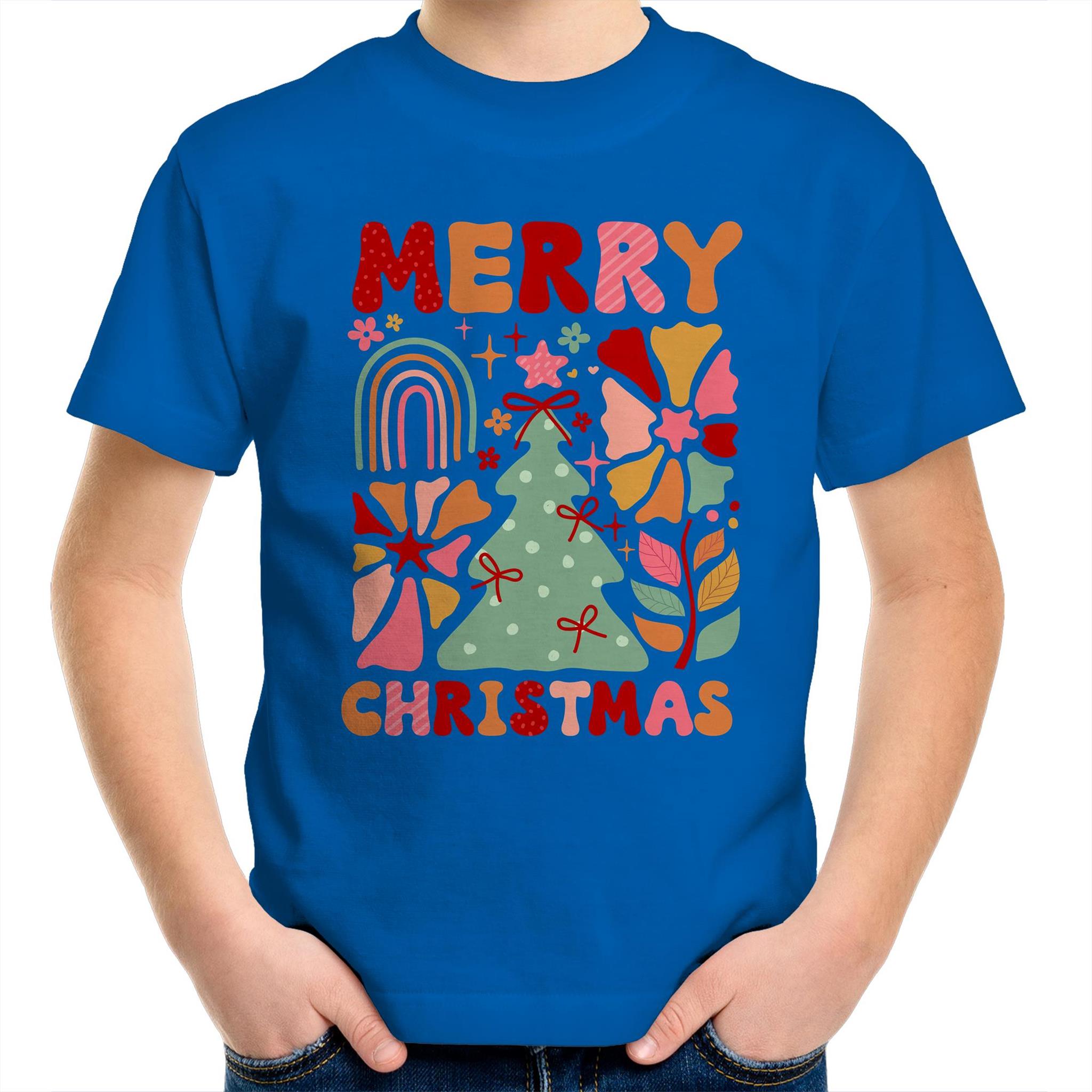 Merry Christmas - Kids Youth T-Shirt Bright Royal Kids Christmas T-shirt Christmas Printed In Australia