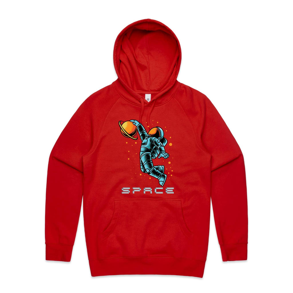 Astronaut Basketball - Mens Hoodie Red Mens Hoodie Printed In Australia Space