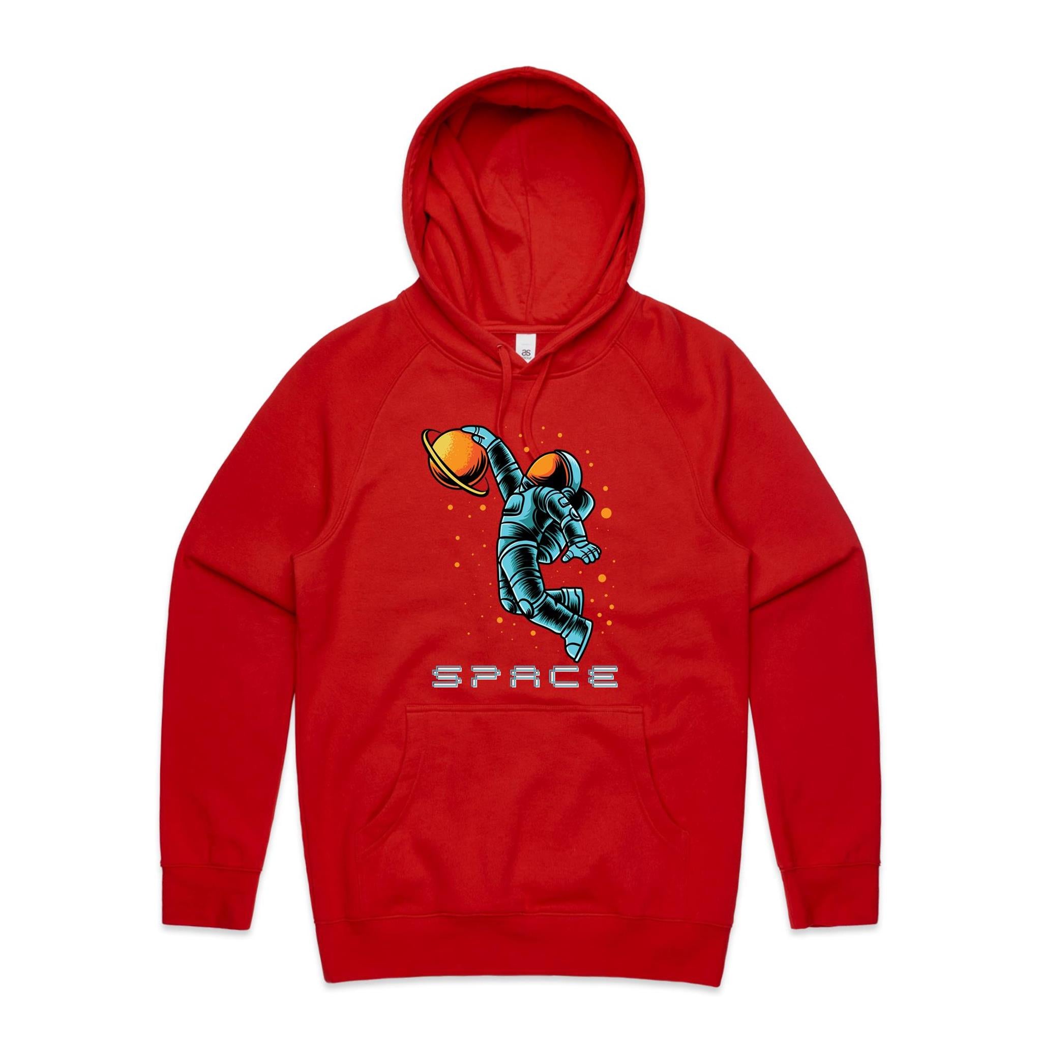 Astronaut Basketball - Mens Hoodie Red Mens Hoodie Printed In Australia Space