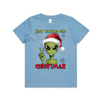 Just Waiting For Christmas, Alien - Kids Youth T-shirt Carolina Blue Kids Christmas T-shirt Christmas Printed In Australia