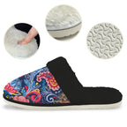 Blue Paisley Women's Fur Trim Thick-Sole Indoor Slippers Women's Fur Trimmed Slippers Printed Offshore