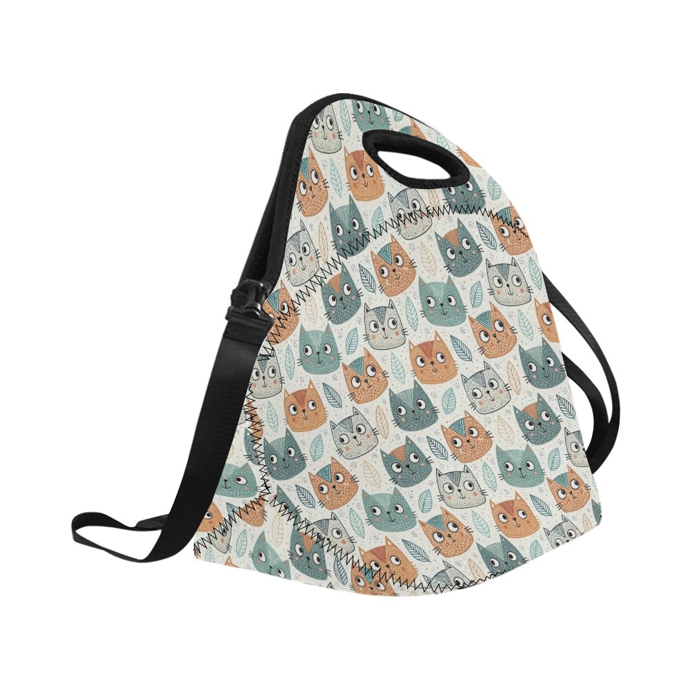 Cute Cat Faces Neoprene Lunch Bag/Large (Model 1669) Neoprene Lunch Bag animal Printed Offshore
