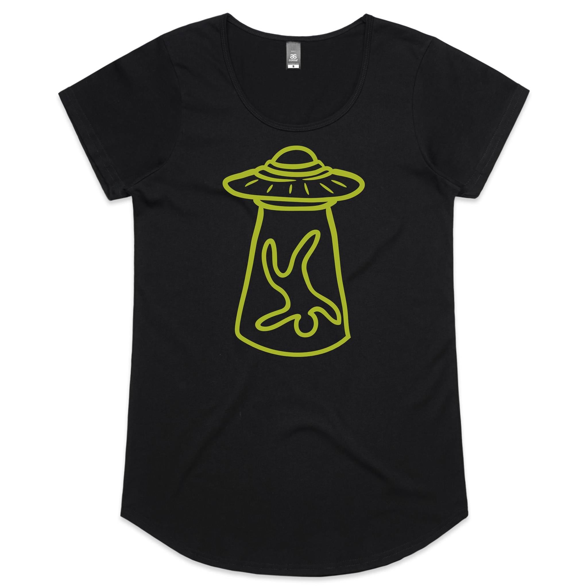 Alien Abduction - Womens Scoop Neck T-Shirt Black Womens Scoop Neck T-shirt Printed In Australia Sci Fi