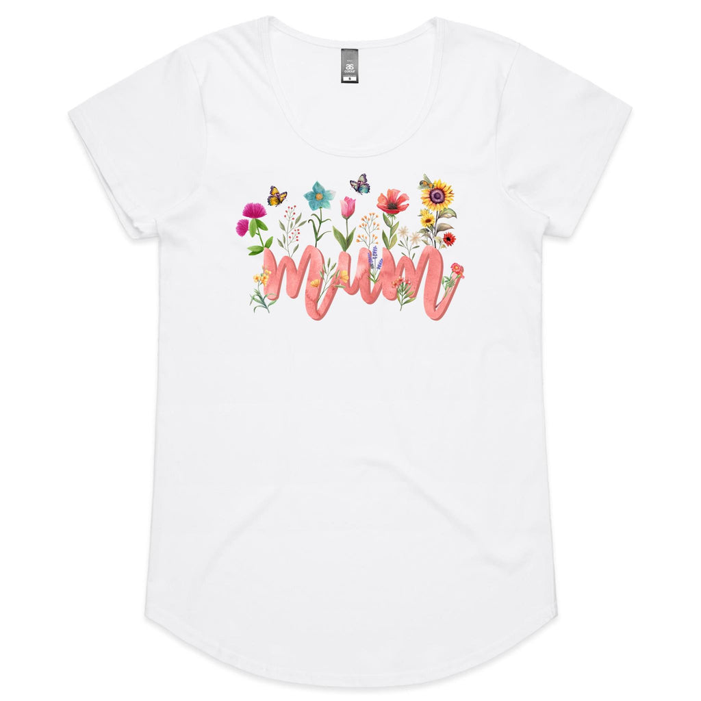 Mum, Flowers And Butterflies - Womens Scoop Neck T-Shirt