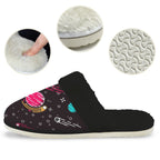 Planet Orbit Women's Fur Trim Thick-Sole Indoor Slippers Women's Fur Trimmed Slippers Printed Offshore Space