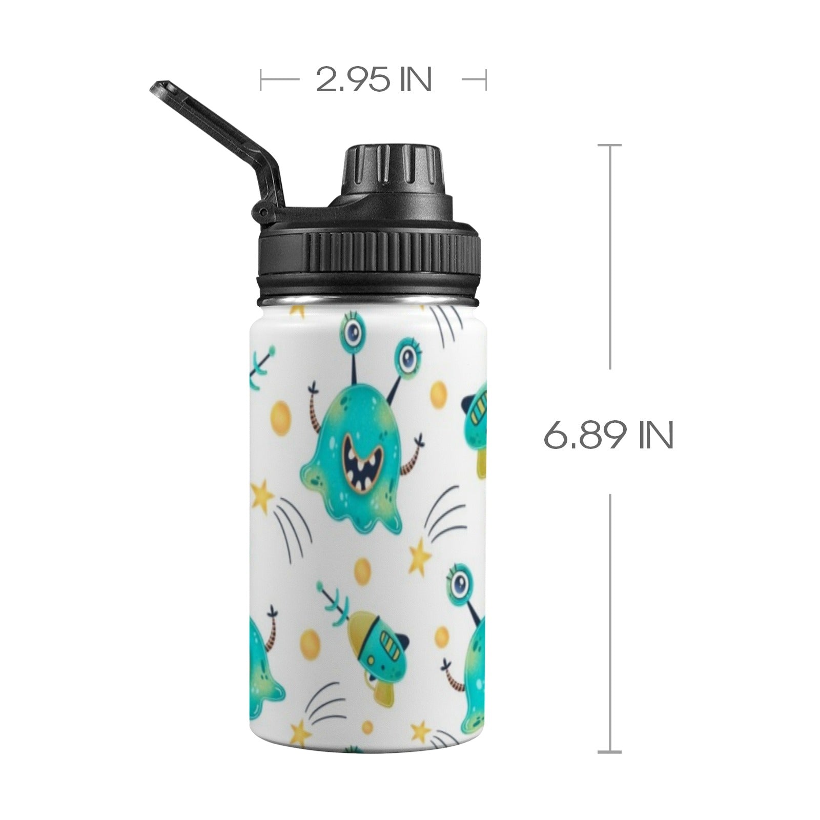 Happy Aliens Kids Water Bottle with Chug Lid (12 oz) One Size Kids Water Bottle with Chug Lid Printed Offshore Sci Fi