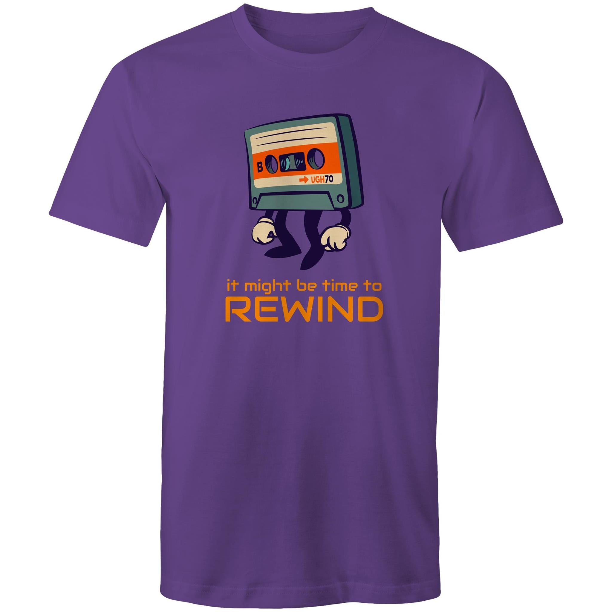 Cassette Tape, It Might Be Time To Rewind - Mens T-Shirt Purple Mens T-shirt Music Printed In Australia Retro