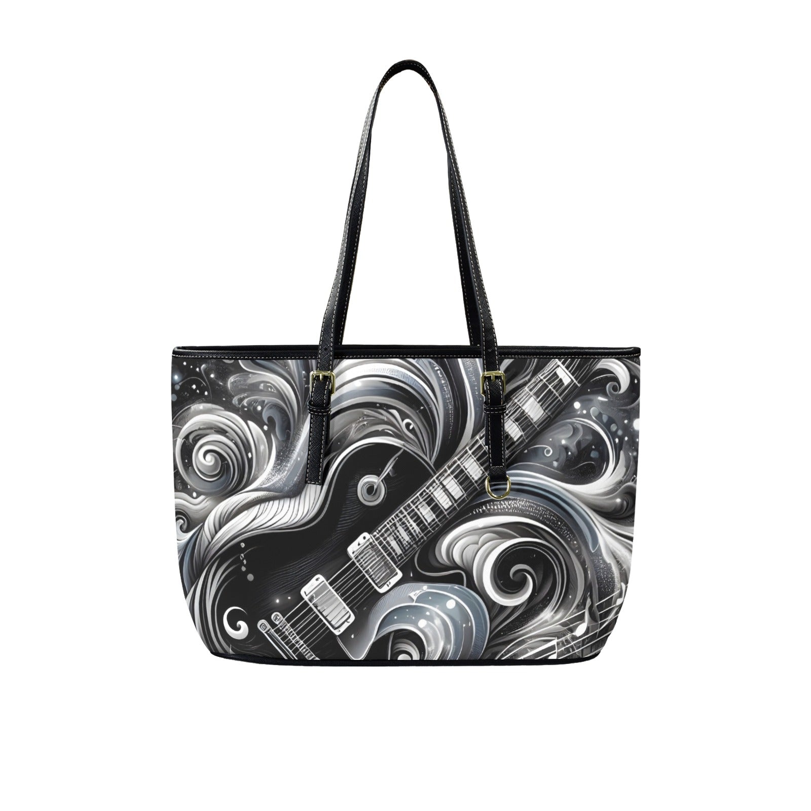 Guitar Black Swirl - PU Leather Tote Bag - Large