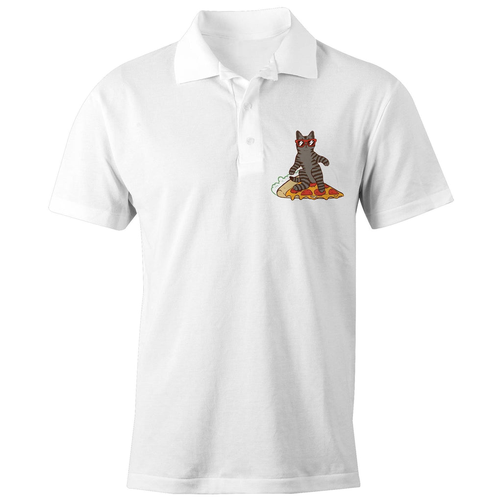 Cat Surfing On Pizza AS Colour Chad Polo Shirt