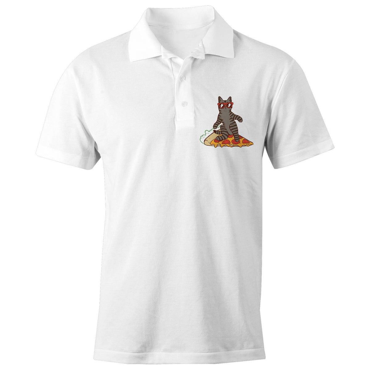 Cat Surfing On Pizza AS Colour Chad Polo Shirt