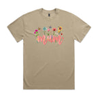 Mum, Flowers AS Colour Heavy Faded Tee Unisex Faded khaki Heavy Faded T-shirt Mum Printed In Australia