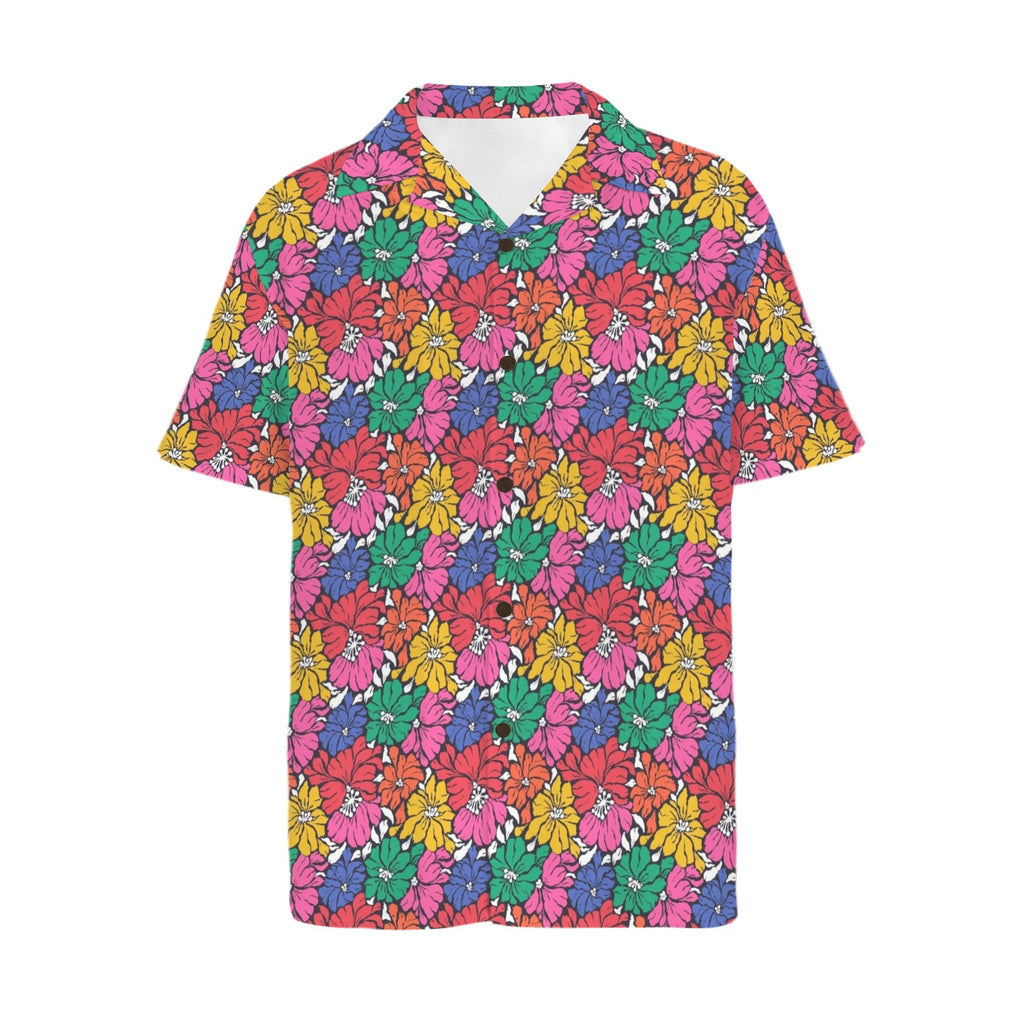 Bright And Bold Flowers Men's Short Sleeve Hawaiian Shirt Men's Hawaiian Shirt (New) Plants Printed Offshore