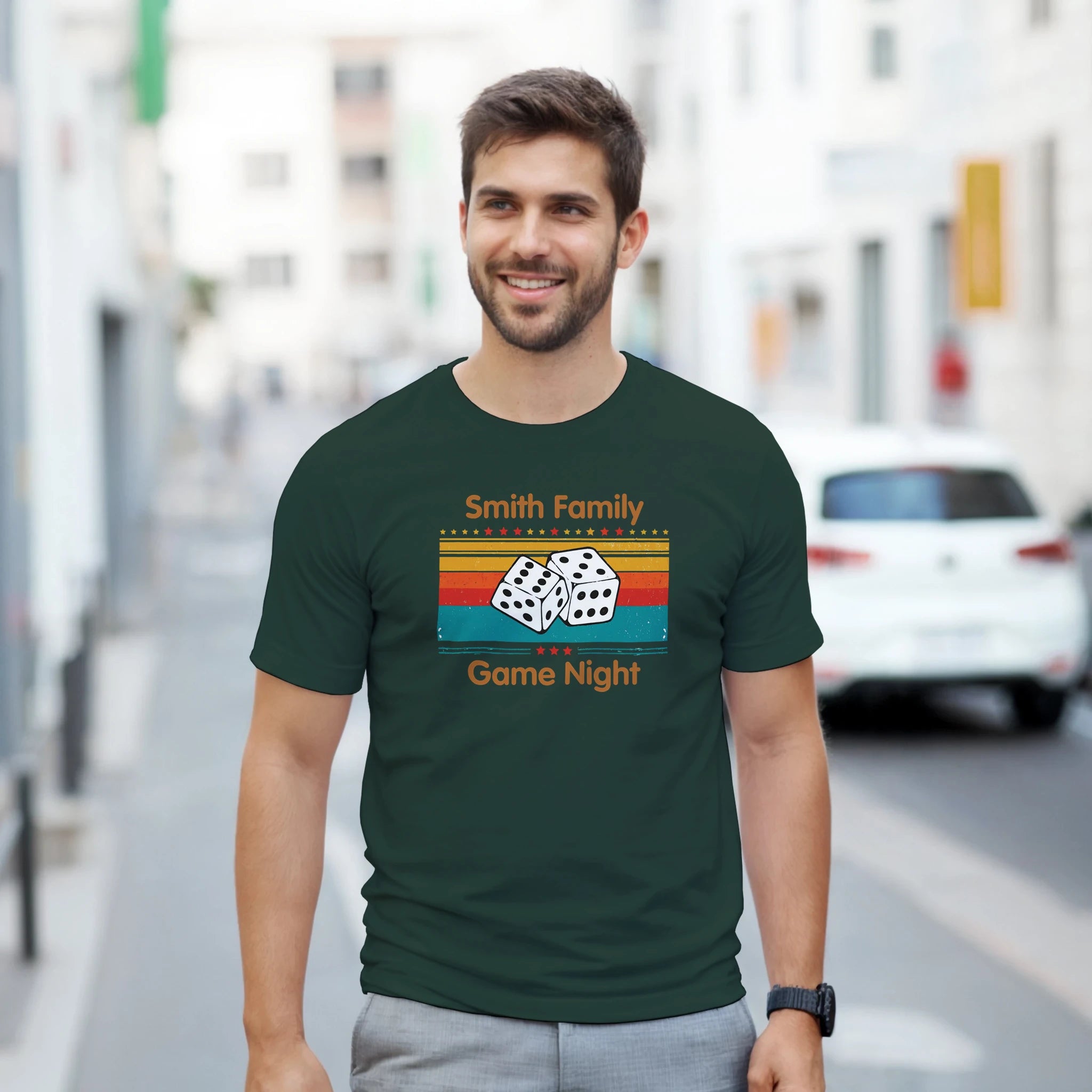 Personalised - Dice, Family Games Night - Heavyweight Unisex Crewneck T-shirt | Gildan® 5000 Forest Green Personalised T-shirt (Up to 5XL) customise Games Globally Fulfilled personalise