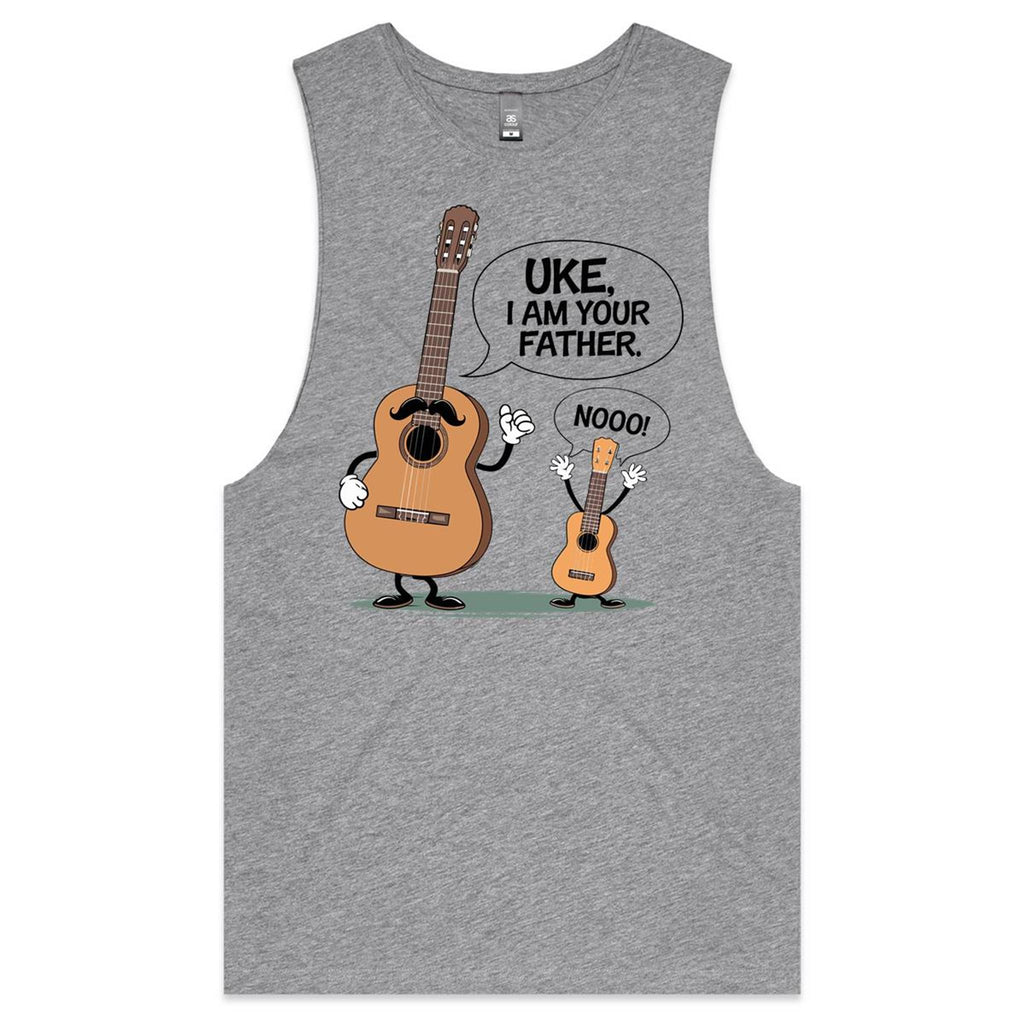 Guitar And Ukulele, I Am Your Father Mens Men's AS Colour Drop Arm Tank Top Grey Marle Drop Arm Tank Top Dad Music Printed In Australia