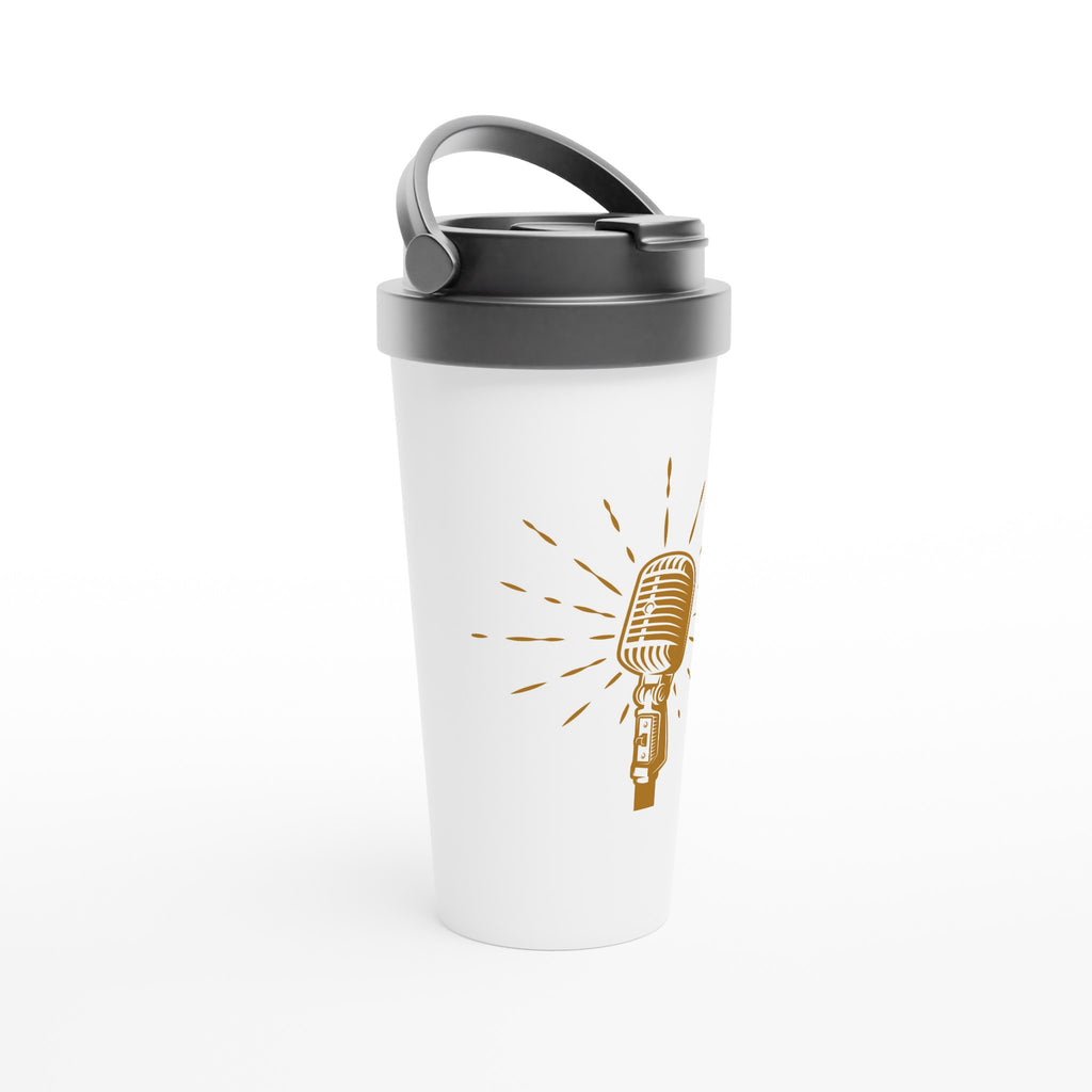 Retro Microphone - White 15oz Stainless Steel Travel Mug Travel Mug Globally Fulfilled Music Retro