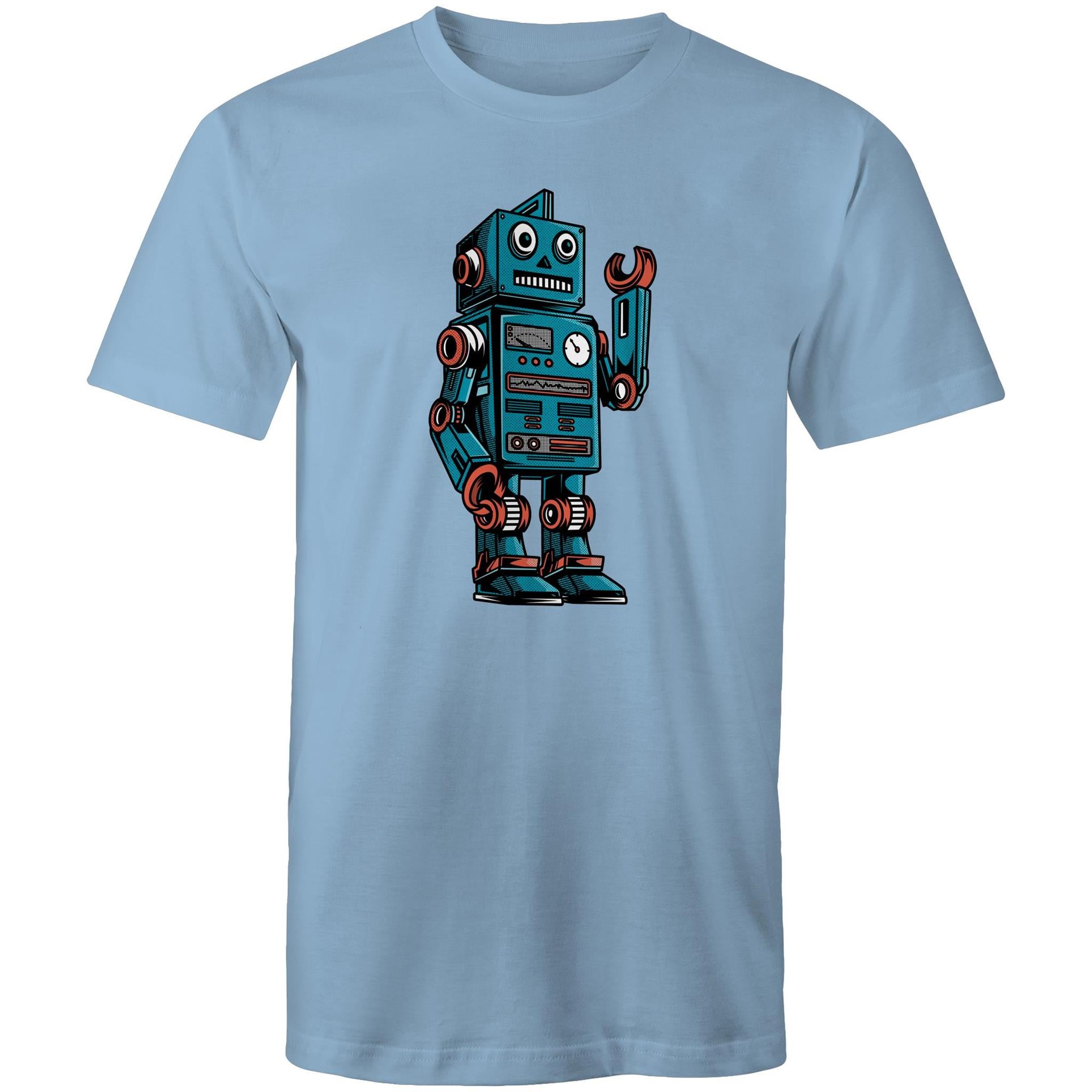 Robot - Mens T-Shirt Carolina Blue Mens T-shirt Printed In Australia Sci Fi