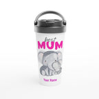 Personalised - Best Mum, Cute Elephants - White 15oz Stainless Steel Travel Mug Default Title Personalised Travel Mug animal customise Globally Fulfilled Mum personalise