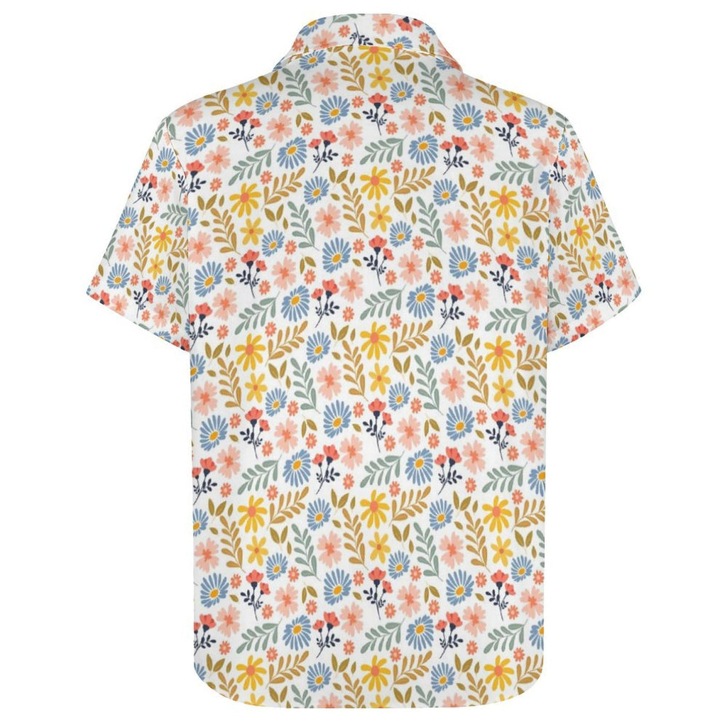 Boho Flowers And Leaves Women's Collared Pocketless Short Sleeve Shirt