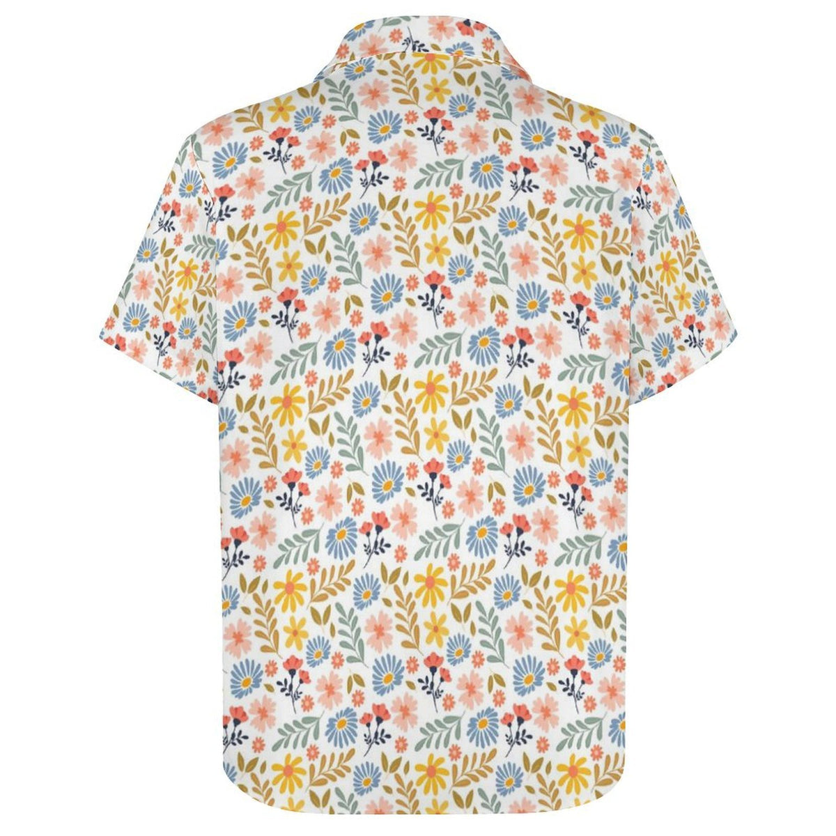 Boho Flowers And Leaves Women's Collared Pocketless Short Sleeve Shirt