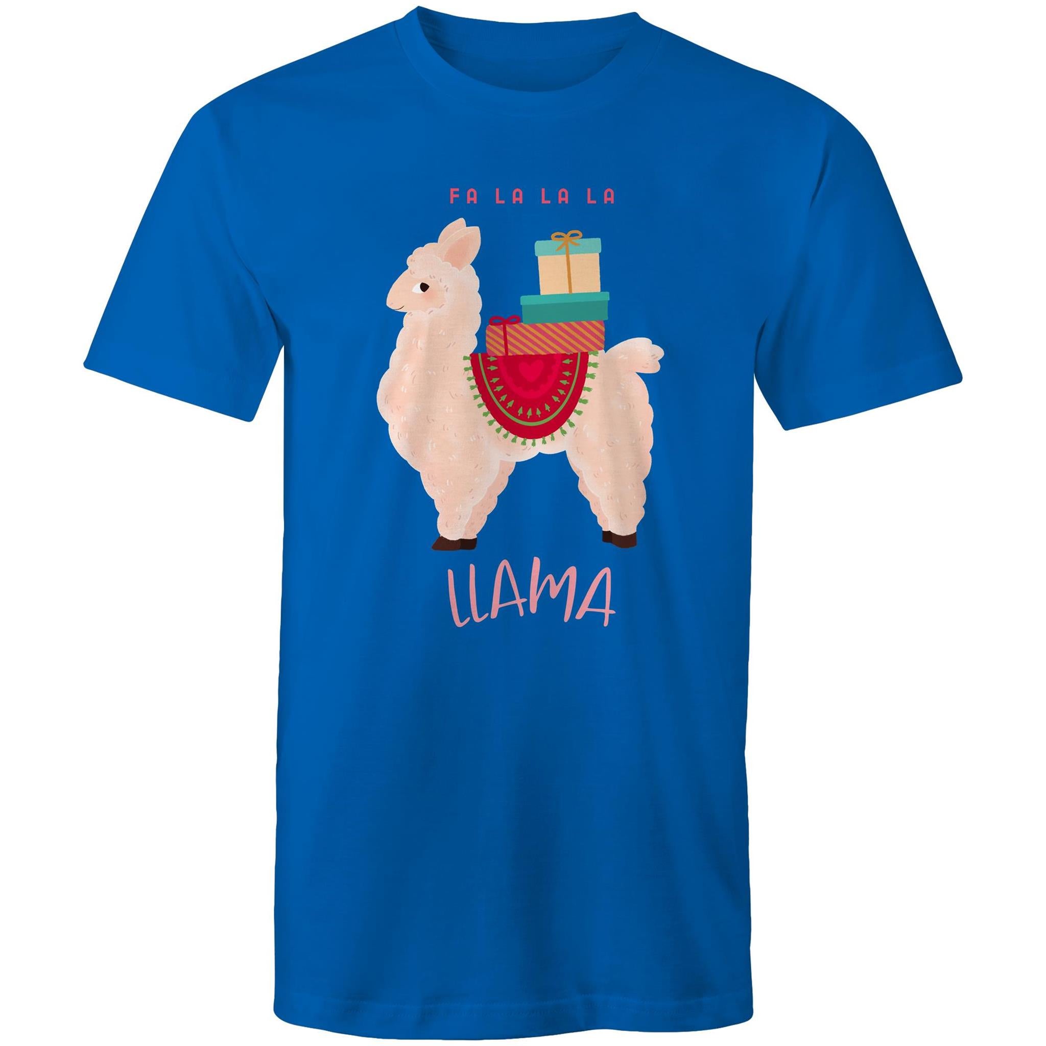 Fa La La La Llama, Christmas - Mens T-Shirt Bright Royal Mens Christmas T-shirt Christmas Printed In Australia