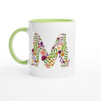 Personalised - Floral Initial - White 11oz Ceramic Mug with Color Inside Ceramic Green Personalised 11oz Mug Customise Globally Fulfilled Name Personalise