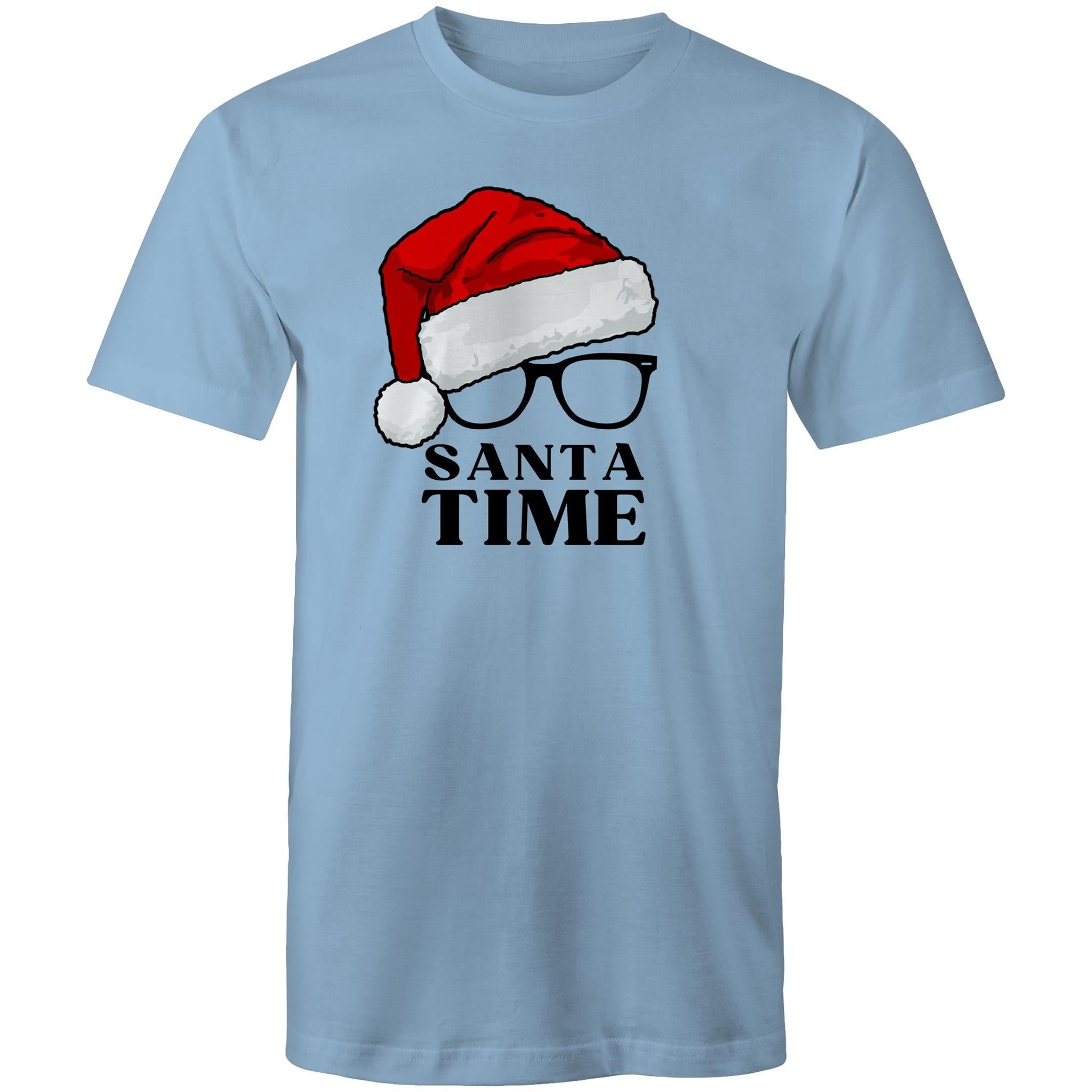 Santa Time - Mens T-Shirt Carolina Blue Mens Christmas T-shirt Christmas Printed In Australia