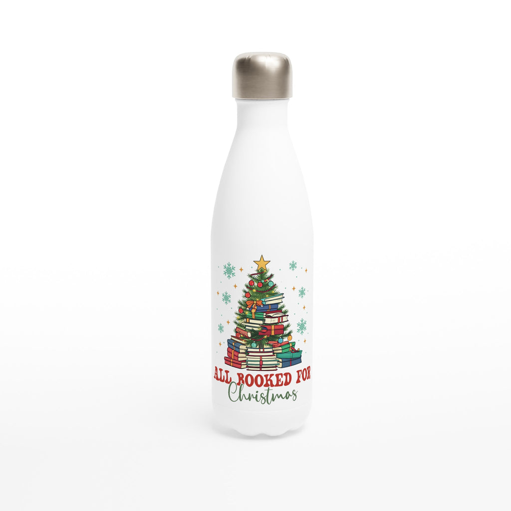 All Booked For Christmas White 17oz Stainless Steel Water Bottle Default Title White Water Bottle Christmas Globally Fulfilled