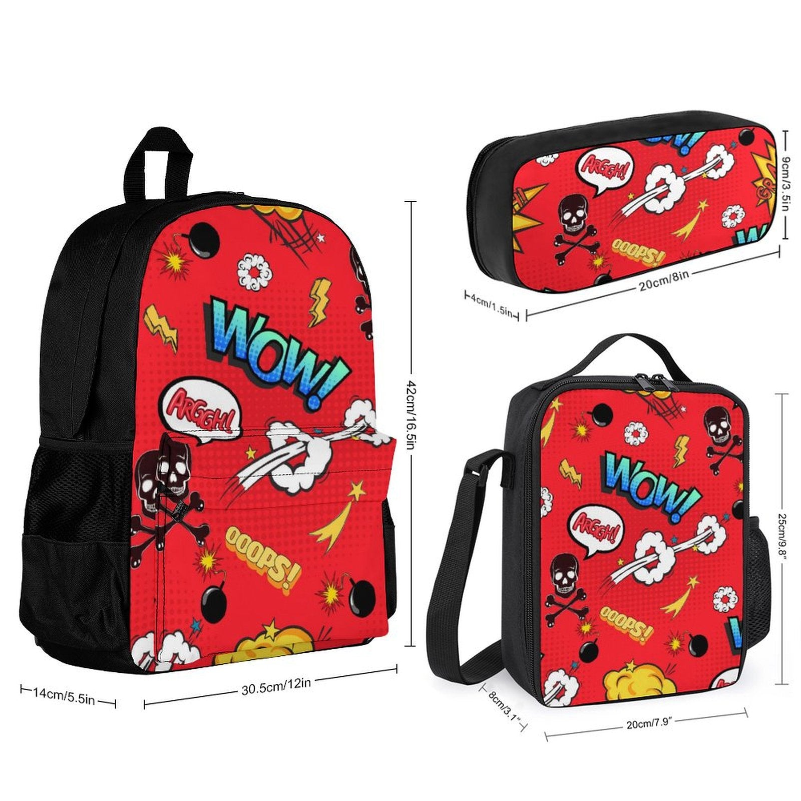 Comic Book Red - Three Piece Backpack Set