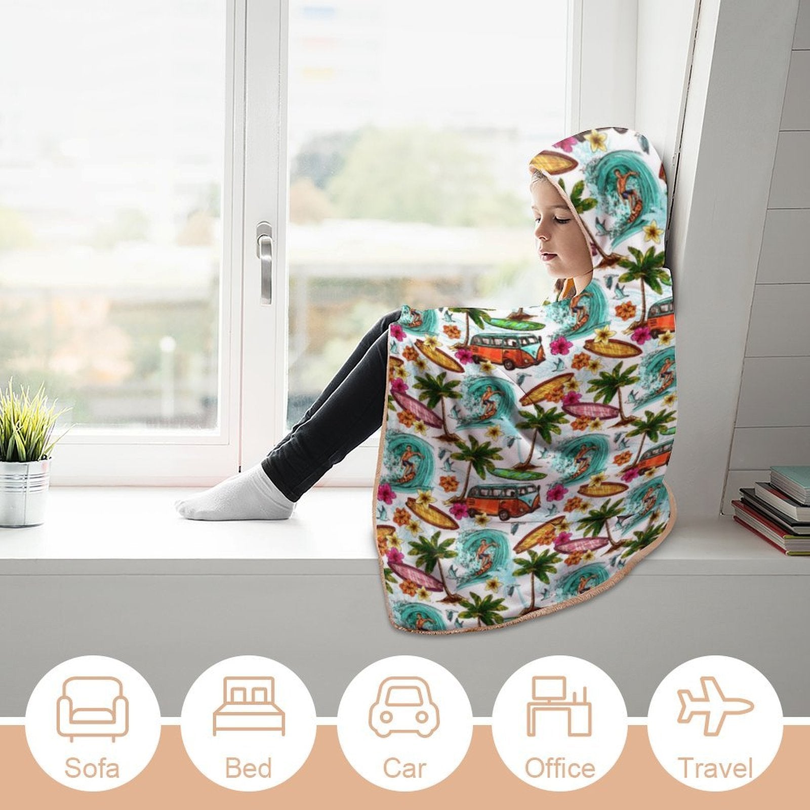 Surfing Safari Kids Hooded Blanket 100cm x 130cm