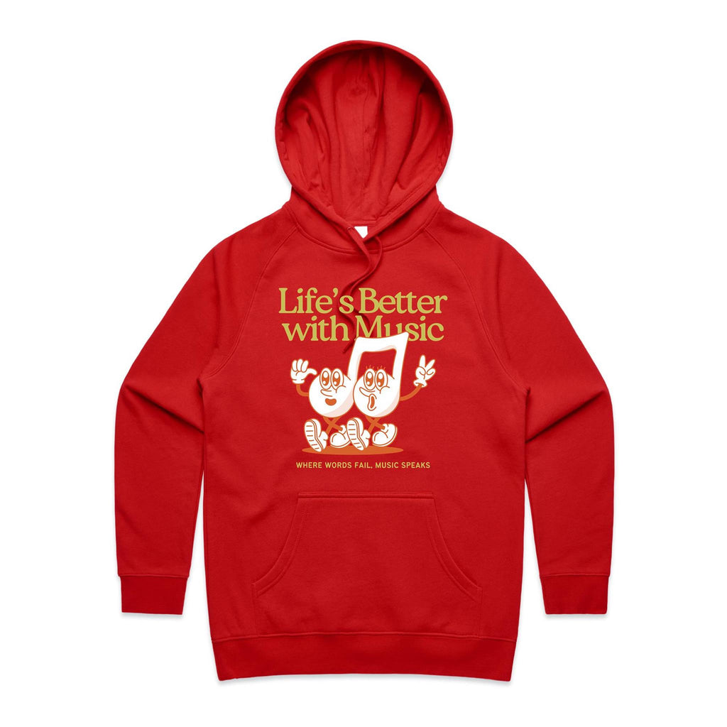 Life's Better With Music - Womens Hoodie Red Womens 2XL Womens Hoodie Music Printed In Australia