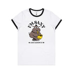 I'm Saxy And I Know It, Hippo Trumpet Player - Women's Ringer Tee White Black Womens Ringer T-shirt animal Music Printed In Australia