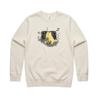 Cat Bass Player - AS Colour Stencil Crew Ecru Sweatshirt animal Music Printed In Australia