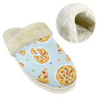 Pizzas On Blue Men's Fur Trim Thick-Sole Indoor Slippers Men's Fur Trimmed Slippers Food Printed Offshore