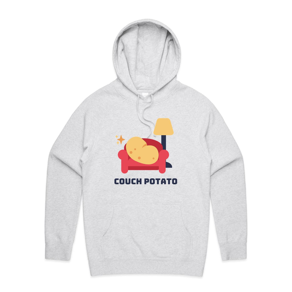 Couch Potato - Mens Hoodie White Marle Mens Hoodie Printed In Australia