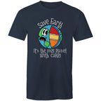 Save Earth, It's The Only Planet With Cake - Mens T-Shirt Navy Mens T-shirt Environment Food Printed In Australia