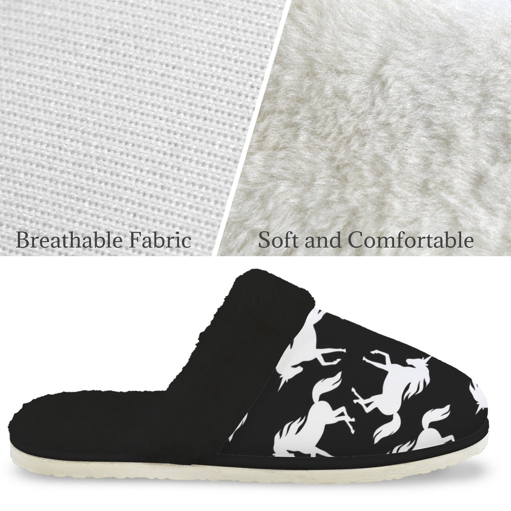 Black And White Unicorn Men's Fur Trim Thick-Sole Indoor Slippers Men's Fur Trimmed Slippers animal Printed Offshore